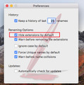 「NameChanger」メニューの「Preferences」を選び、表示された画面で「Hide extensions by default」にチェックマークを付ける