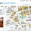 地図上の文字を直接クリックできる。通常、サイト上の地図は印刷のものより建物や施設の情報を落としているが、ぽ地図では旧アルプス社の印刷用の詳細データを用いている。アイコンなどが地図のじゃまにならないので、情報量を増やすことができたそうだ