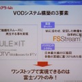 みんなのシアターWiiのシステム構成。再生ソフトは「ULEXIT」、配信サーバは「FSStream」を採用。バックエンドシステムと合わせてすべて富士ソフトが手がけている