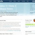 「Mozilla Firefox 3.1 Beta 3」Release Notesサイト（画像）