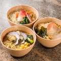 北海道三大ラーメン（手前から時計回りに：旭川醤油らーめん、函館塩らーめん、札幌味噌らーめん）