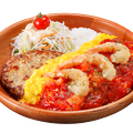 角切りトマトとシュリンプのオムバーグディッシュ