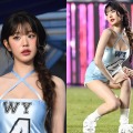 太ももの98％があらわに…IVE・ウォニョン、“密着ミニワンピ”に改良した大胆ユニでサッカーファンを魅了【PHOTO】 画像