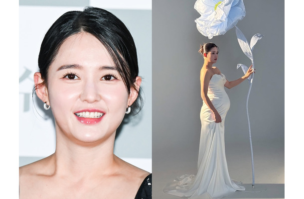 BTS・Vの写真で胎教も話題に…韓国女優、臨月の“Dライン”あらわな純白ドレス姿を公開！