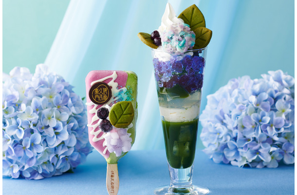 抹茶パフェアイスバー あじさい ＆ 紫陽花パフェ