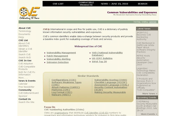 「CVE - Common Vulnerabilities and Exposures」サイト（画像）