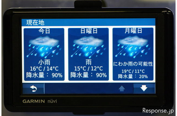 現在地の天気予報や世界の天気予報も表示される  