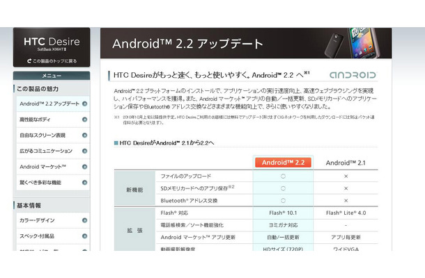ソフトバンクモバイル、「HTC Desire」シリーズに10月からAndroid 2.2を提供