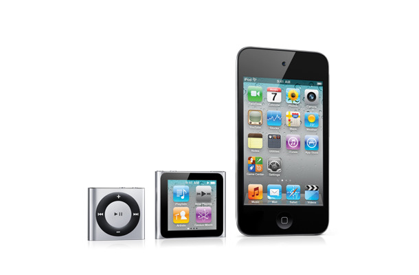 新型iPodのラインアップ（iPod shuffle、iPod nano、iPod touch）