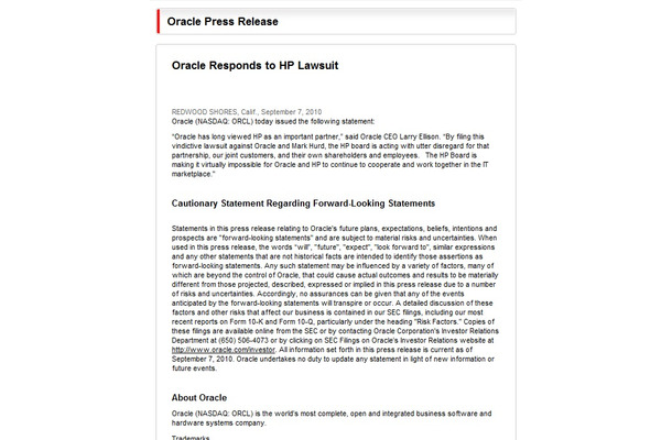 米オラクルは、HPからの提訴に対してすぐさま反論を表明