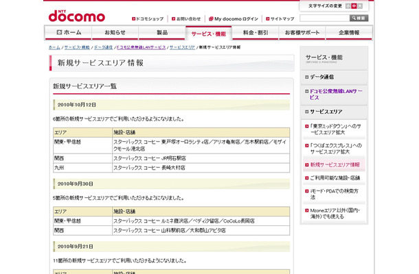 Mzone 新規サービスエリア情報