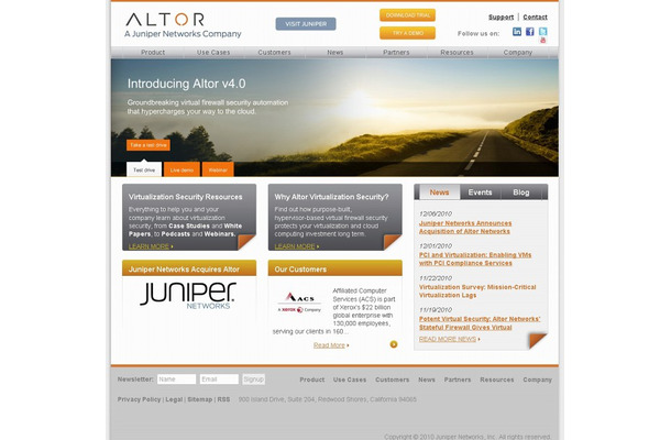 「Altor Networks」サイト（画像）