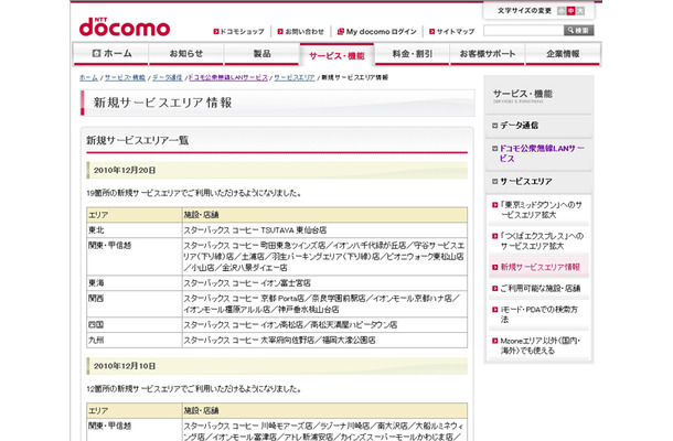 Mzone 新規サービスエリア情報