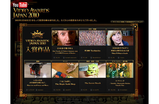 「YouTube Video Awards Japan 2010」投票結果