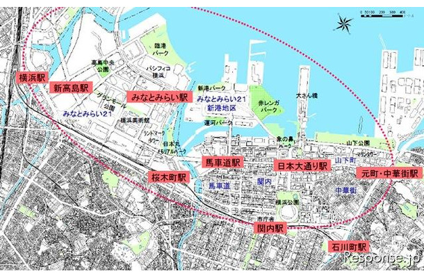 NTTドコモ 横浜都心部コミュニティサイクル社会実験実施区域