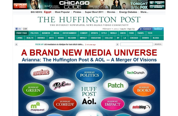 AOLは「Huffington Post」を、3億1500万ドル（約260億円）で買収