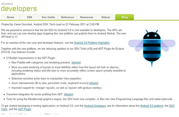 米Google、タブレットOSのAndroid 3.0最終版開発キットを公開