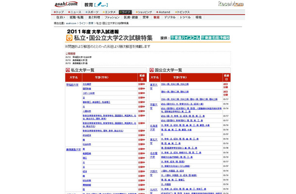 【大学受験】東大、京大などの解答速報、25日より順次公開 asahi.com2011年度大学入試 私立・国公立大学2次試験特集