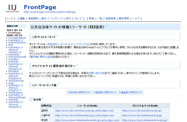 公共自治体サイトのミラーサイトを一覧で表示している