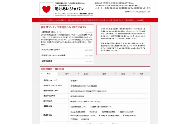 「助けあいジャパン」サイトトップページ（画像）