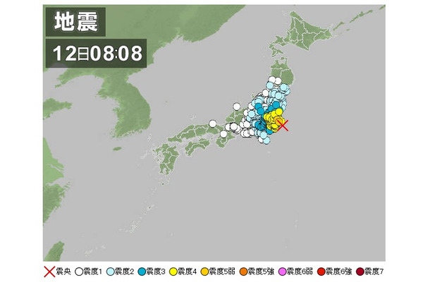 12日午前8時8分頃、千葉県北東部を中心に発生した震度5弱地震による影響はなしと発表