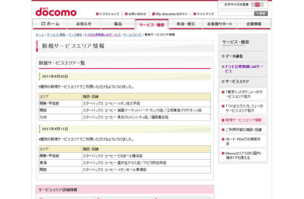 Mzone 新規サービスエリア情報