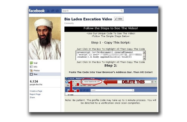 ウサマ・ビンラディン容疑者の「殺害動画」の閲覧手順を示すFacebookページ