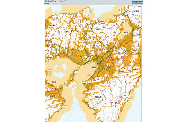ソフトバンクモバイル3Gサービスの関西エリア