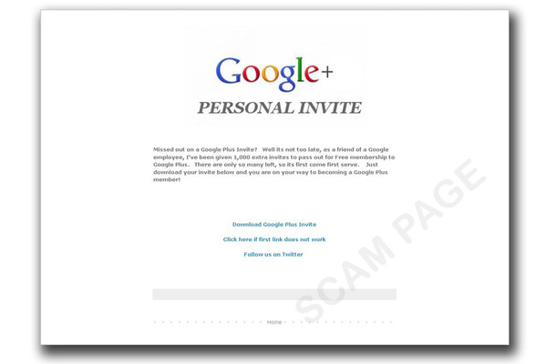 図1：Google+の招待状提供を装う詐欺サイト 
