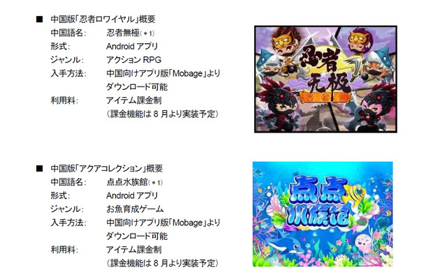 新たに中国版のリリースが発表された「怪盗ロワイヤル」と「アクアコレクション」の概要