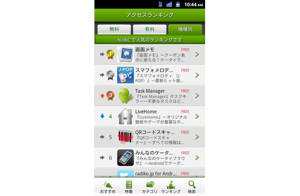 専用アプリは機種別ランキングが可能に