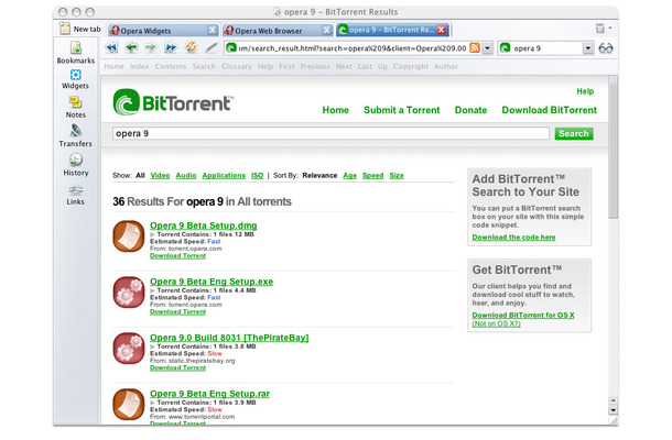 　Opera Softwareは、Webブラウザーの「Opera 9」の正式版をリリースした。「BitTorrent」やウィジェットを搭載したのが特徴。対応OSはWindows、Mac OS X、Linuxなど。また、日本語や英語のほか、合計25か国語が同時にリリースされた。