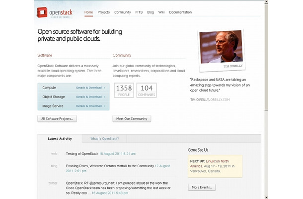 「OpenStack」サイト（画像）