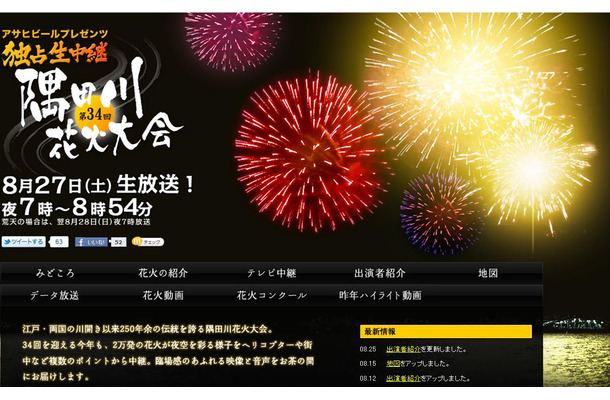 テレビ東京「第34回隅田川花火大会」特設サイト