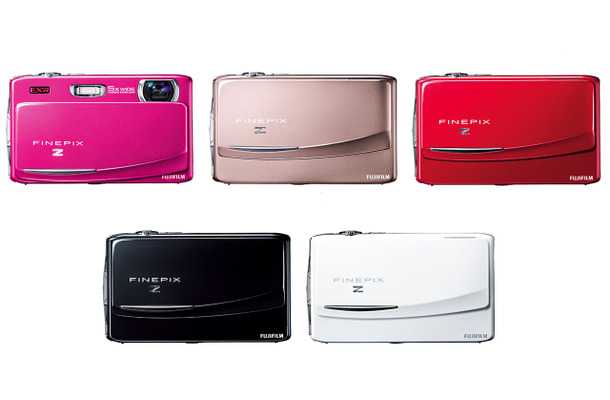 「FinePix Z950EXR」の5つのカラバリ（上段左からピンク/ピンクゴールド/レッド：下段左からブラック/ホワイト）