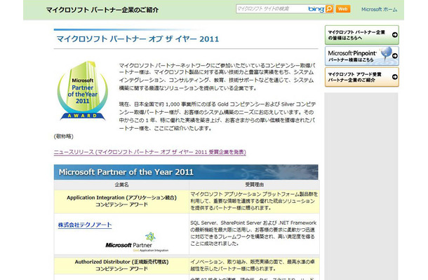 イクロソフト パートナー オブ ザ イヤー 2011