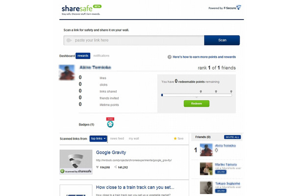 Facebookアプリ「ShareSafe」画面