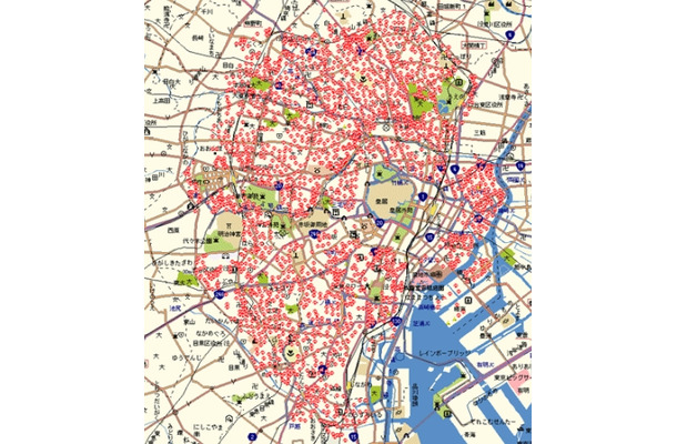 東京23区内の電柱によるWi-Fiエリア