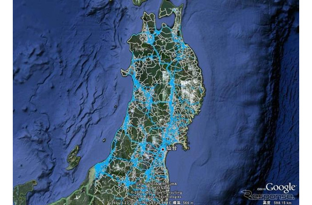 東日本大震災でのインターナビによる取り組み「通行実績情報マップ」（イメージ）