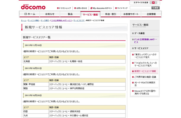 Mzone 新規サービスエリア情報