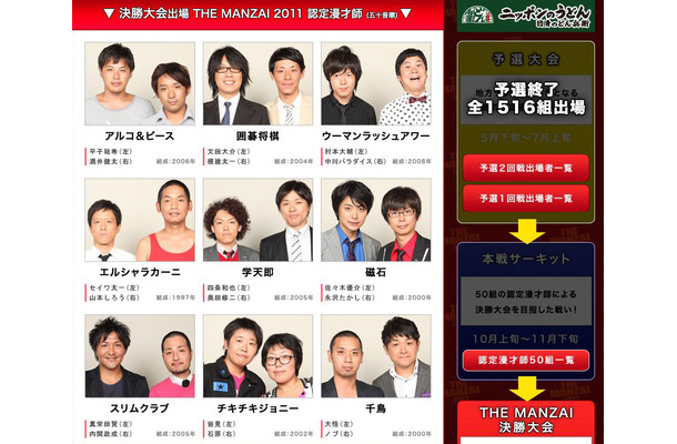 「THE MANZAI 2011」決勝進出15組