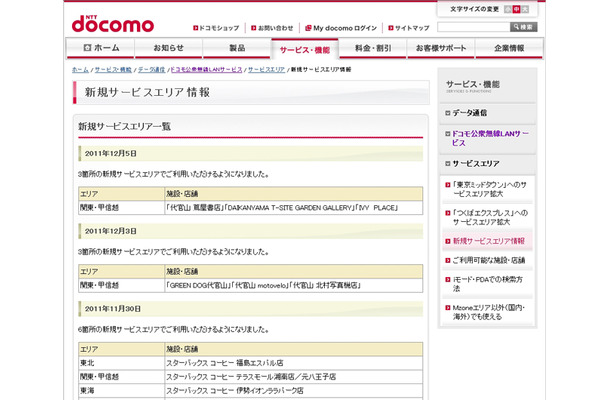 Mzone 新規サービスエリア情報