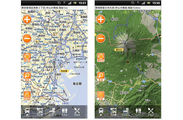 地図マピオン、地図面が拡大し、3D表示も可能となった