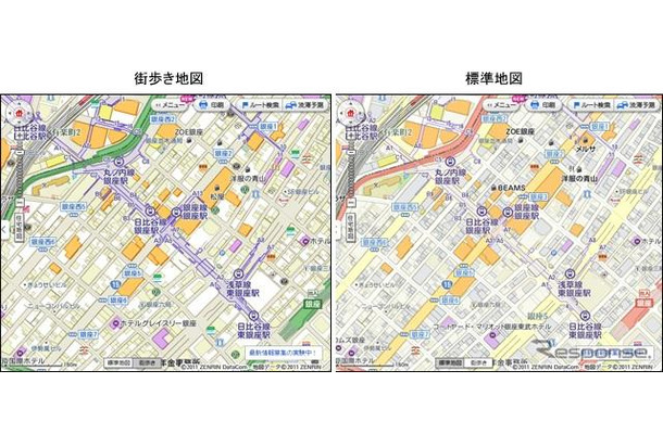 「いつもNAVI（web）」街歩き地図は、地下鉄の出入口を優先して表示。