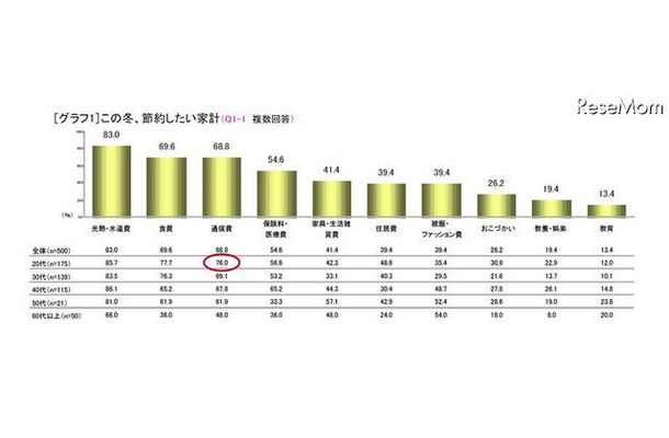 この冬、節約したい家計（複数回答）