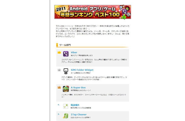 2011年 Androidアプリランキング