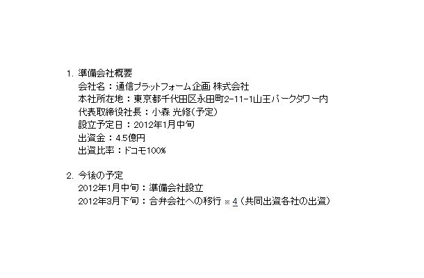 準備会社概要と今後の予定