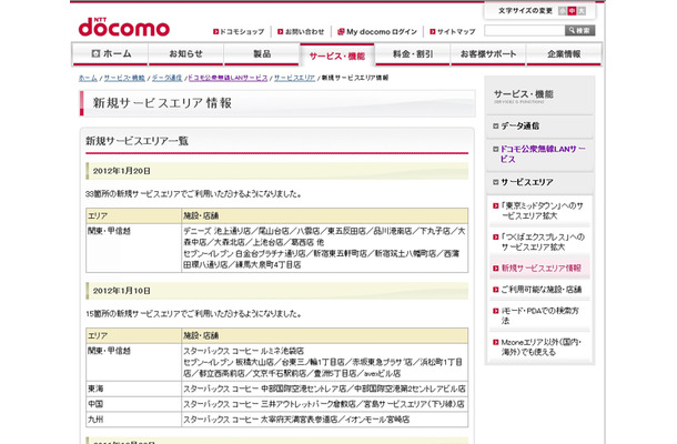 Mzone 新規サービスエリア情報