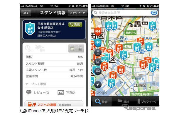 『EV充電サーチ』iPhoneでの画面イメージ