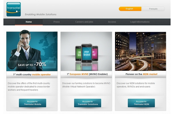 Transatel社（トランサテル）サイト（画像）